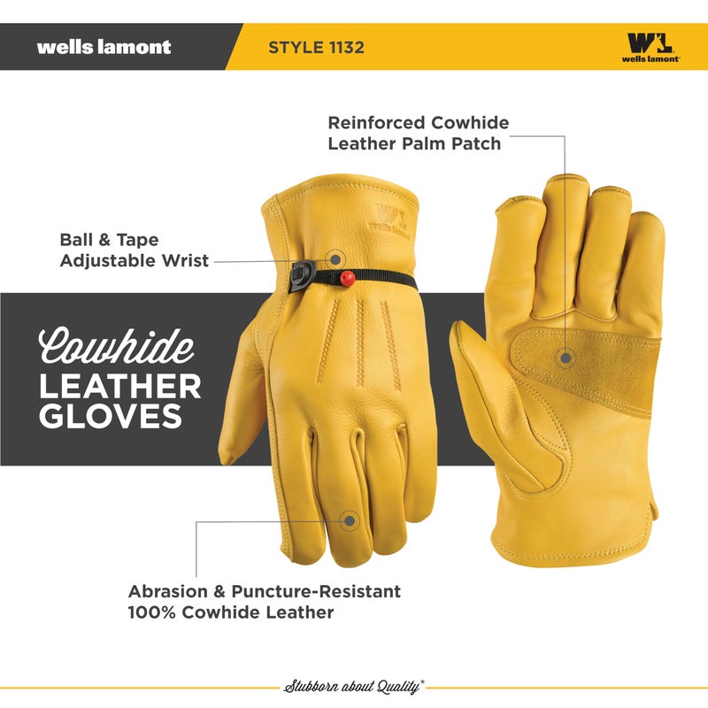 Wells Lamont Leather Work Gloves for Men â€“ Heavy Duty, Cowhide, Abrasion & Puncture Resistant â€“ Adjustable Wrist, Gunn Cut Design, Ideal for Ranching, Farming, Construction - Saddletan - XXL - Image 2